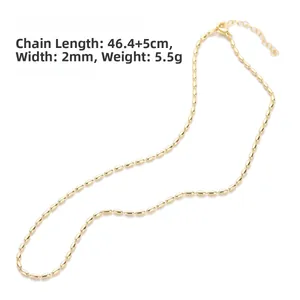 Details einer 18K vergoldeten 46,4cm Kette mit 5cm Verlängerung und 2mm Gliedern