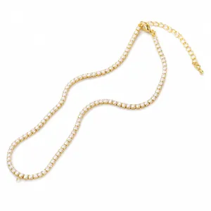 Close-up of 18K gold-plated tennis necklace with 3mm zirconia and adjustable lobster clasp