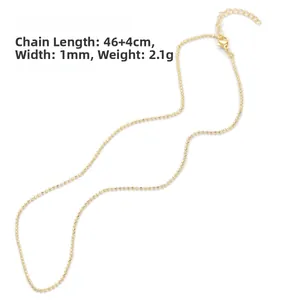 Detailansicht der 1 mm goldenen Kugelkette mit Karabinerverschluss und 46+4 cm Länge
