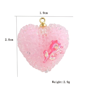 Pink heart pendant with micro-set crystals and purple rose detail, size 1.9cm x 2.0cm