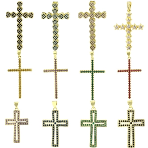 Copper Micro Inlaid Rhinestone Cross Pendant DIY Necklace Bracelet Accessories Personalized Luxury Religious Jewelry