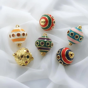 Ciondolo DIY in Rame con Zirconia e Smalto a Forma di Uovo per Creazione Gioielli Boho Lanterna a Strisce Senza Catena