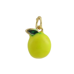Mini gelber Fruchtanhänger mit grünen Blättern und Goldring für DIY-Schmuckherstellung