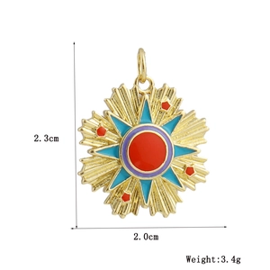 Detail of 18k gold plated sunburst tarot pendant with 2.3cm height and 2.0cm width specs