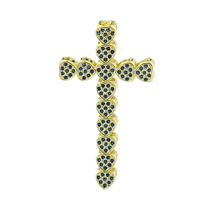 Luxurious gold-plated cross pendant with heart patterns and blue zircon inlay for jewelry