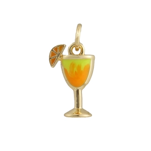 Detail eines Cocktailglas-Anhängers mit gelber Emaille und Orangenakzent