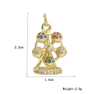 Détail du pendentif grande roue en or 18k avec pierres colorées et dimensions