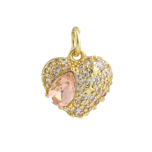 Détail d'un pendentif cœur en plaqué or 18 carats avec pierre poire champagne et pavé