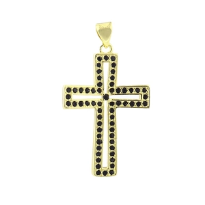 Luxurious gold-plated cross pendant featuring micro-pave black zircon gemstones