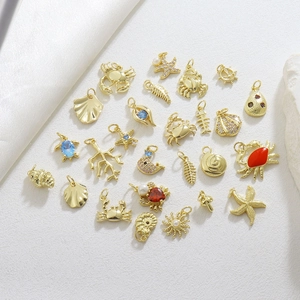 Pendentifs en Cuivre Série Océan pour Fabrication de Bijoux Plaqué Or 18K Coquillage Étoile de Mer Crabe Tortue Charms Avec Zircone