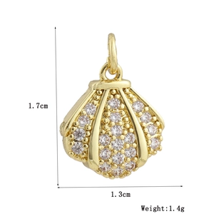 Vue détaillée du pendentif coquillage plaqué or 18k avec zircons et mesures du produit