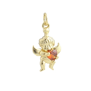 Détail d'un pendentif Cupidon plaqué or 18 carats avec zircon orange en forme de cœur