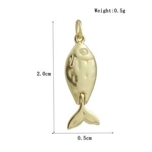 Macro shot showing 2.0cm height and 0.5cm width of golden fish pendant charm
