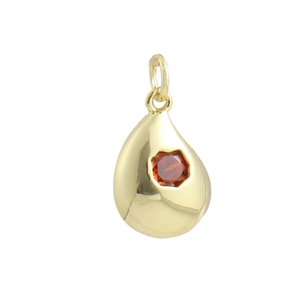 Détail du pendentif goutte plaqué or 18k avec pierre précieuse facettée rouge orange