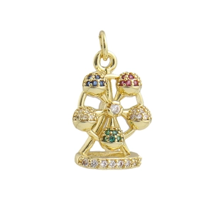 Pendentif grande roue doré à l'or 18 carats orné de pierres précieuses multicolores