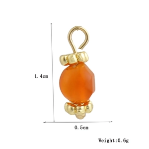 Macro detail of an orange stone pendant showing 1.4cm height and 0.5cm width dimensions