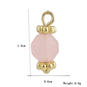 Detail view of pink gemstone pendant with gold-plated caps and size markings