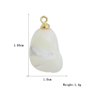 Pendentif croix en nacre baroque de 1,65cm avec dimensions et anneau en métal doré