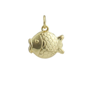 Macro detail of 18k gold plated koi fish charm featuring intricate scale texture and fins