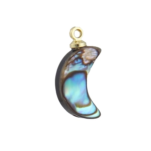 Pendentif croissant de lune en nacre d'abalone avec anneau doré pour création bijoux