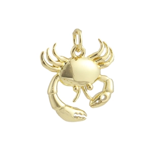 Vue macro d'un pendentif crabe en cuivre plaqué or 18k avec détails précis des pinces