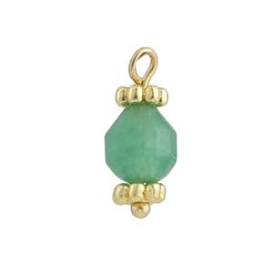 Close-up of faceted green gemstone pendant with 18k gold-plated beads for DIY jewelry making
