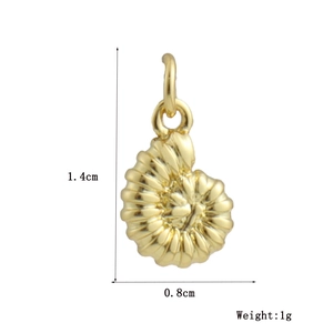 Macro shot of 18K gold plated nautilus shell pendant with size and weight detail