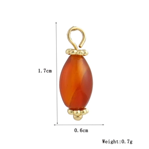 18k gold plated copper charm with orange natural stone, size 1.7x0.6cm, weight 0.7g