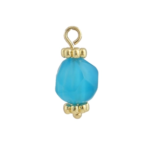 18k gold plated sky blue faceted gemstone pendant with elegant flower caps and top loop