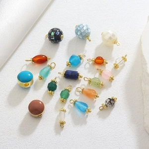 DIY Copper Gold Plated Natural Stone Agate Lapis Shell Charms For Necklace Bracelet Making Jewelry Accessory Pendant
