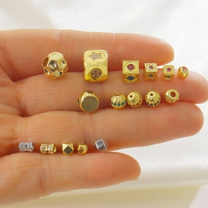 Charms de Cobre Bañado en Oro 18K Geométricos con Piedra Natural y Strass para Hacer Joyería DIY Pulseras Collares