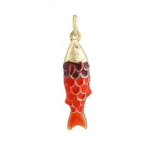 Luxurious 18k gold plated fish pendant with red enamel scales for DIY necklaces