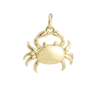 Gros plan détaillé d'un pendentif crabe plaqué or 18k avec une finition polie et bélière