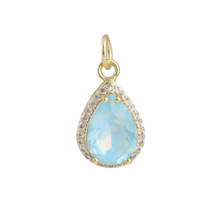 Luxe 18k vergulde peervormige blauwe edelsteen hanger met sprankelende diamanthalo