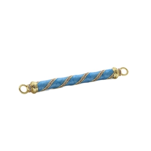 Luxurious gold-plated brass cylinder pendant with blue enamel and micro-pave zircons