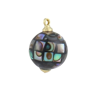 18k gold plated round pendant with abalone shell mosaic inlay for DIY jewelry design