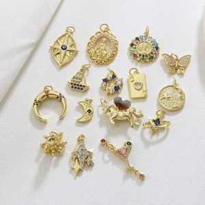 Golden geometric pendants set with colorful zircon for DIY jewelry making and necklaces