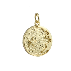 Detail showing golden star and moon relief on hammer-textured copper pendant