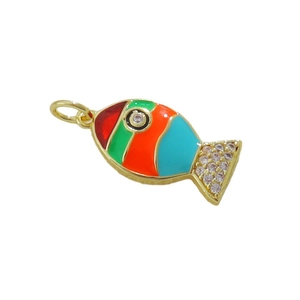 Charming 18k gold plated fish pendant with colorful enamel and zircon stones