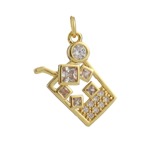 Detailed view of a gold-plated drink cup pendant featuring sparkling cubic zirconia stones