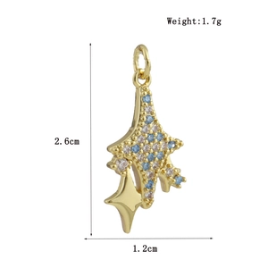 Detailed view of gold plated star pendant with blue cubic zirconia and dimensions