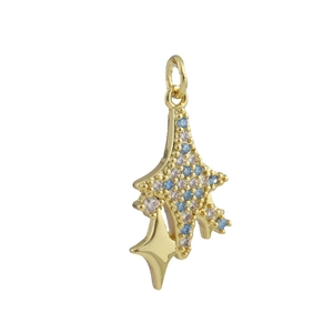 Fashion gold star pendant with blue and white zircon stones for jewelry DIY