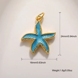 Detailed view of starfish jewelry pendant with blue enamel and gold relief borders