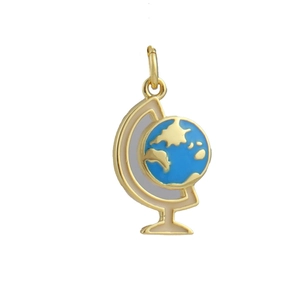 Detailed view of globe pendant with gold plating and blue enamel for DIY jewelry