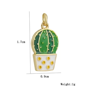 Detail showing 1.7cm x 0.9cm gold-plated cactus pendant dimensions and weight