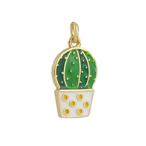 18k gold plated cactus pendant with green and white enamel for DIY jewelry making