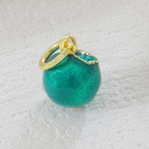 Detailed lime fruit pendant charm with textured green enamel and gold ring