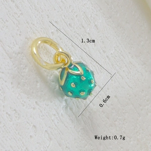Detailed view of red strawberry pendant with dimensions 1.3cm x 0.6cm and weight 0.7g