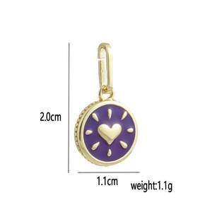 Detail of 18k gold plated heart pendant with purple enamel and precise dimensions