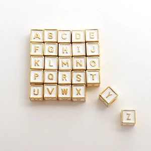 Copper Plated 18K Gold Enamel Square Letter Beads A-Z Alphabet Cube For DIY Bracelet Necklace Jewelry Making